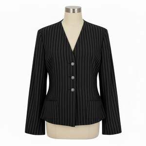 Johnny Was Black Pinstripe Cotton 3-Button Jacket with Bell Sleeves Size L
